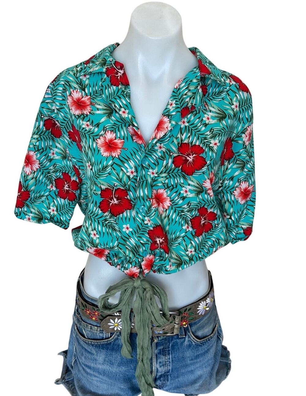 Hawaiian Shirt Tropical Button Down Crop Top One Size Boxy Coconutgirl Unique